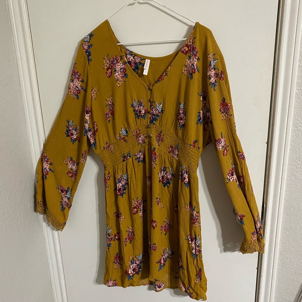 Xhilaration Yellow Floral Dress SIZE L